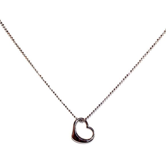 Girl's Women's Simple Love Silver Tone Open Heart Adjustable Dot Chain Necklace - Picture 2 of 3